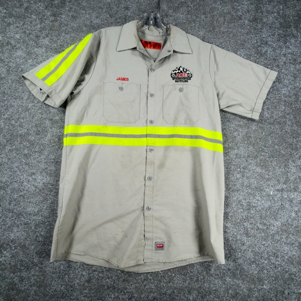 Red Kap James Button Up Shirts Mens M Gray Neon Reflective Embroidered Workwear